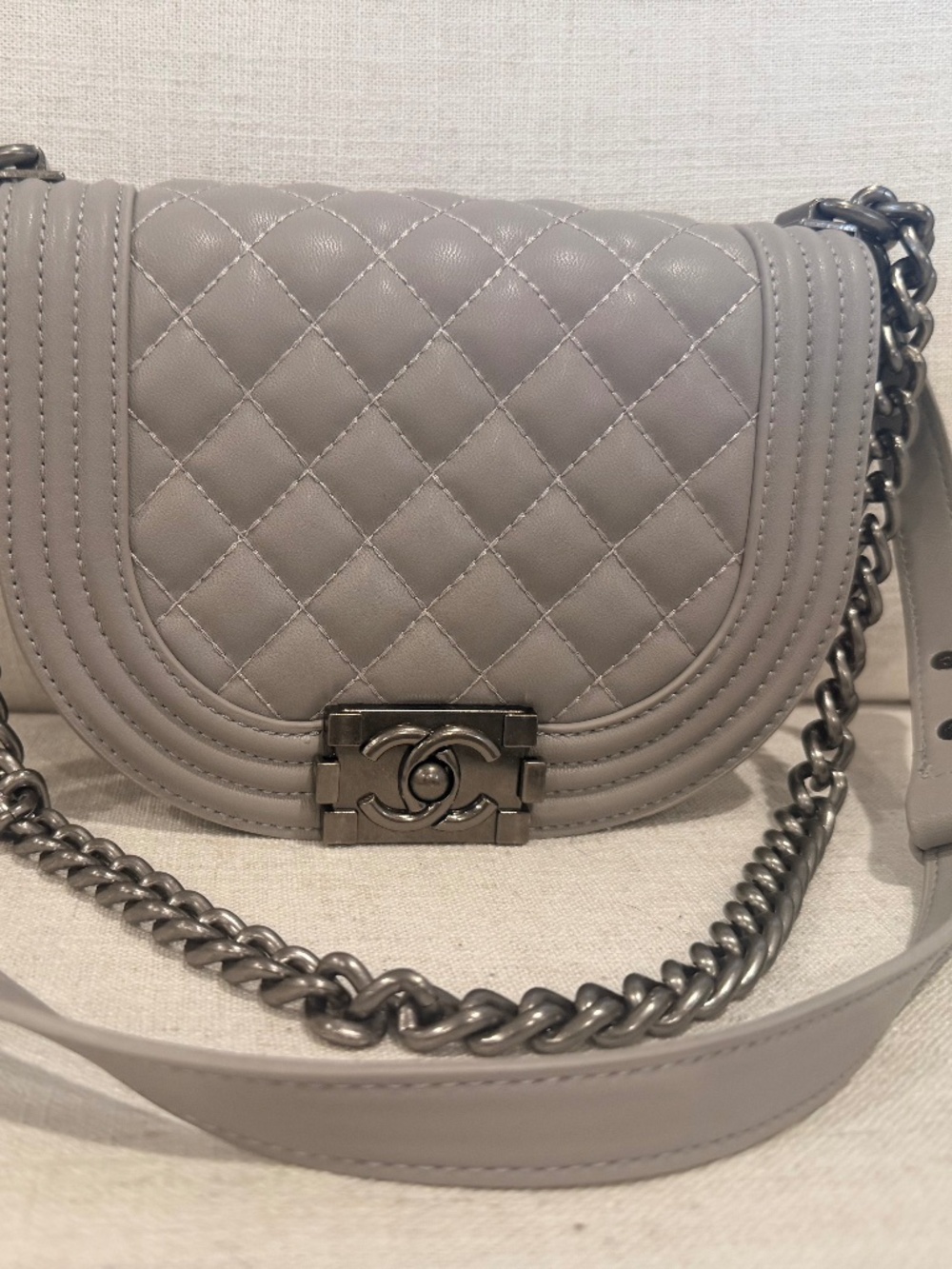 Quilted Gray Purse with Adjustable strap